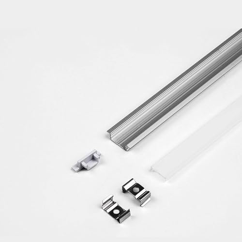 Image of 18x6mm LED Strip Lights 1Meter Aluminium Rectangular Conciled Profile Light Channels with Diffused Cover, End Caps and Mounting Clips Without LED Straight Linear (Pack of 1)