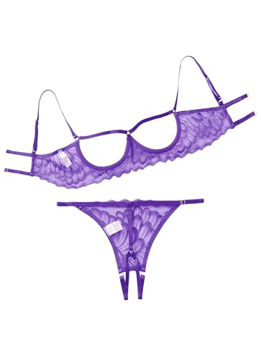 Image of Lilosy Sexy Underwire Floral Lace Sheer Lingerie Set for Women See Through Bra and Panty 2 Piece