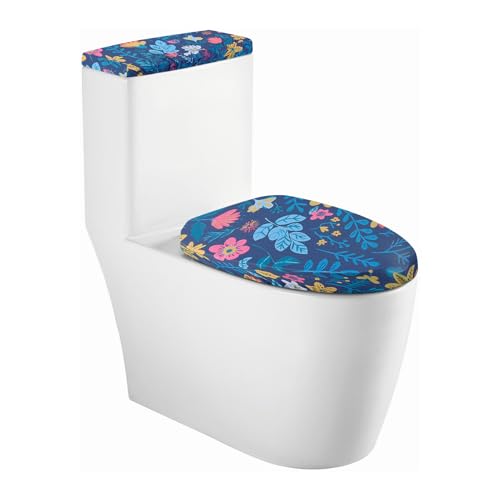 NICENEEDED Floral Print Toilet Cover and Tank Lid Pack of 2, Toilet Tank Lid Cover Replacement with Stretch Edges, Washable Toilet Cover Suitable for Most Toilets Bedroom Decorations
