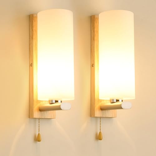 Lámpara de pared para dormitorio y escaleras con pantalla de vidrio retro de madera