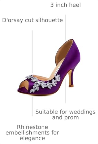 Image of ELEGANTPARK Peep Toe Heels for Women, Satin Rhinestones Dress Wedding Shoes