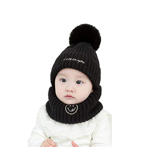Baby Winter Hat Scarf Set, Unisex Infant Toddler Kids Hat Scarf 0-12M Black