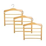 Wooden Pant Hanger Space Saving 4 Tier Closet Storage Hanger Organizer for Jeans Scarves Pants Towels 3 Packs-Wood