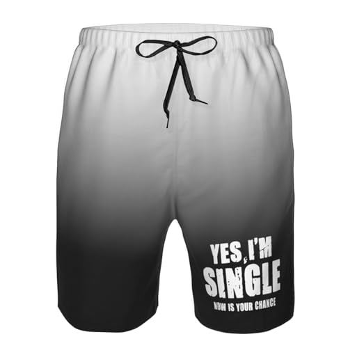 Yes I'm Single Men's Casual Board Shorts - Elastic Waist Drawstring Swim Trunks Fit Summer Hawaii Beach Swimwear,4