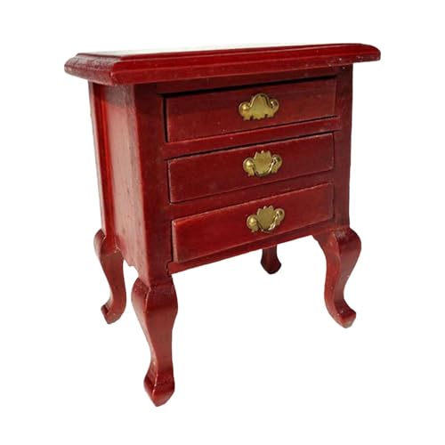 Qsvbeeqj Retro Cabriole Leg Dollhouses Mesita de Noche con Cajón de Trabajo Madera 1/12 Escala Muebles Hecho a Mano Casas de Muñecas de Madera Mesita de Noche