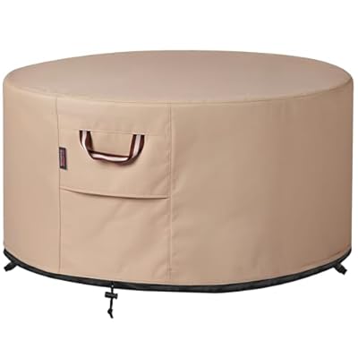 Fire Pit Cover Round - 33-36 Inch Heavy Duty 900D Strong Tear-Resistant and UV Resistant and Waterproof and Fading Resistant Material Polyester Firepit Covers Round for Outdoor Fire Pit - Wheat