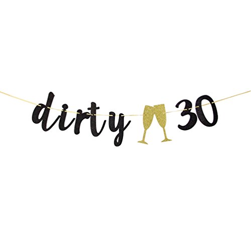 INNORU Dirty 30 Banner - Black Glitter Happy 30th Birthday Anniversary Banner Party Decorations Supp - //coolthings.us