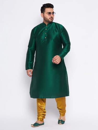 Image of Vastramay Plus Men's White Silk Blend Kurta Pyjama Set VPLUSMKWH001nPBL 44 | Independence Day