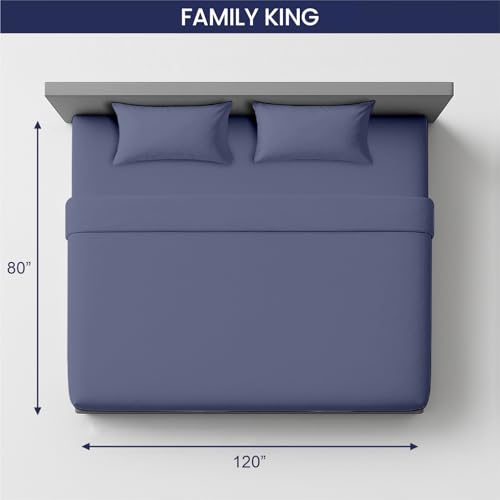 Image of SGI 120 inchx80 inch 4 Pc Family King Sheet Set 600 TC 15 inch Deep, Mediterranean Blue