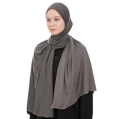 Ayisah Hijab Kopftuch Damen Muslimisch - Dunkelgrau Jersey Hijab Kopftuch Für Damen - Dehnbar Moderne Islamische Hidzab Kopftücher Schal - Hidzab Kopftücher 70x180 cm - Dunkelgrau