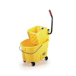 Rubbermaid Commercial Products WaveBrake 26 Qt. Side-Press Mop Bucket and Wringer Combo on Wheels, Yellow, for Professional/Industrial/Business Heavy-Duty Floor Cleaning/Mopping