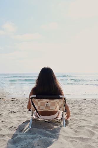 Image of Neso Beach Chairs - Lightweight, Portable and Foldable Recliner Beach Chairs for Park, Camping and Outdoor Adventures - with Slip Pockets and Shoulder Strap - 2 Pack - Tan Checkers - Regular