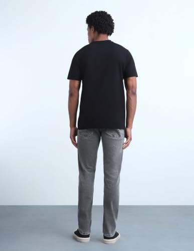Image of Flying Machine Washed Black Cotton Blend Slim Tapered Men's Jeans