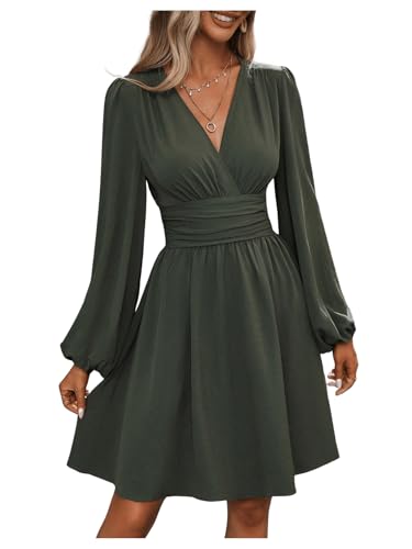 Image of SOLY HUX Women's Elegant Dress V Neck Long Sleeve High Waist Swing Prom Cocktail Short Dresses