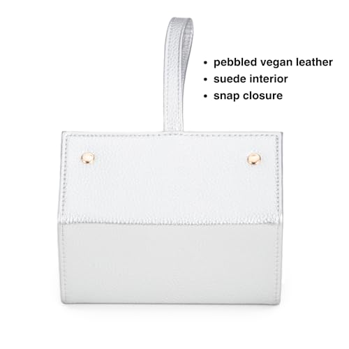 Image of Brouk & Co Leah 5 Eyewear & Jewelry Case - Pebbled Vegan Leather, Foldable Case, Snap Closure, Hanging Loop, Interior Mirror, 5 Compartments: Sunglasses and Jewelry (Silver)