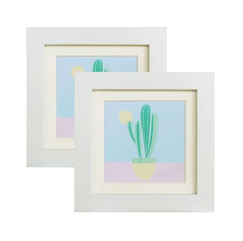 Lot de 2 cadres photo carrés blancs en MDF pour photos de 12,7 x 12,7 cm avec passe-partout ou 12,7 x 12,7 cm sans passe-partout avec verre acrylique pour montage mural et dessus de bureau