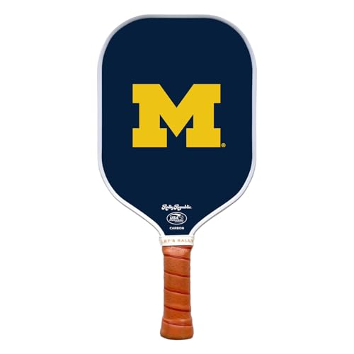 Rally Republic Officially Licensed Collegiate Pickleball Paddle - USA Pickleball Association Approved Racket - Lightweight Honeycomb Core, Carbon Fiber Exterior, Premium Leather Grip for Comfort
