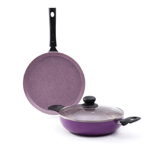 Wonderchef Valencia Plus Non-Stick Cookware 3 Piece Set | Kadhai, Glass Lid, Dosa Tawa | Cool Touch Bakelite Handles | Pure Grade Aluminium| PFOA Free