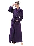 Artfasion Women's Long Flannel Bathrobe Ultra Soft Plush Microfiber Fleece Robes,Purple,Large/X-Larg