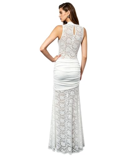Image of PORRCEY Women's Sexy Rhinestone Lace Sheer Mesh Formal Evening Dress