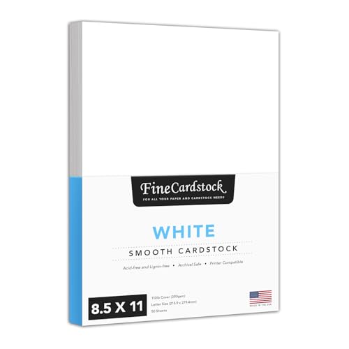 8.5 x 11 White Cardstock | Heavyweight 110lb Cover (297gsm) Card Stock Paper – Smooth Finish | For Arts & Crafts, Greeting Cards, Invitations, Brochures, Restaurant Menus, Posters | 50 Sheets per Pack