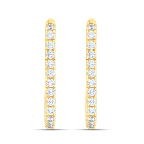 Image of ZAVYA 925 Sterling Silver Cubic Zirconia Circular Gold Plating Earrings | | Gift for Women and Girls | With Certificate of Authenticity and 925 Hallmark