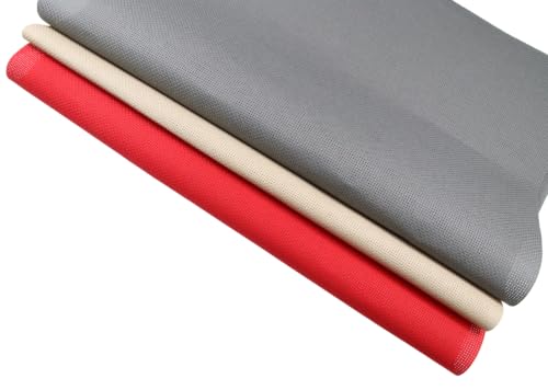 Image of KCS 3 pc of 15 inch x 18 inch(38cmx45cm) 16 Count Cross Stitch Cotton Aida Cloth Needlework Rolled Fabric Box,16CT,Red+Khaki+Dark Grey