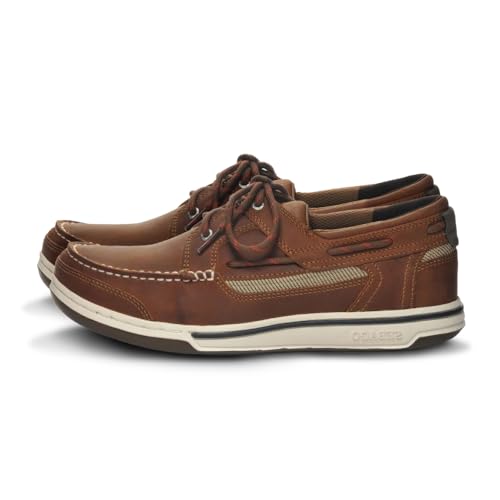 Sebago Triton Three Eyelets FGL Boat Shoes - Waxed Leather Moccasins with Breathable Mesh Lining, Comfy EVA Insole, and Strobel-Attached Rubber Outsole