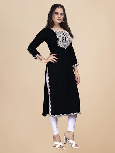 Image of Women Rayon Embroidered Kurti Three Quarter Sleeve Kurta for Women and Girls Embroidery Work Soft Rayon Fabric Comfortable