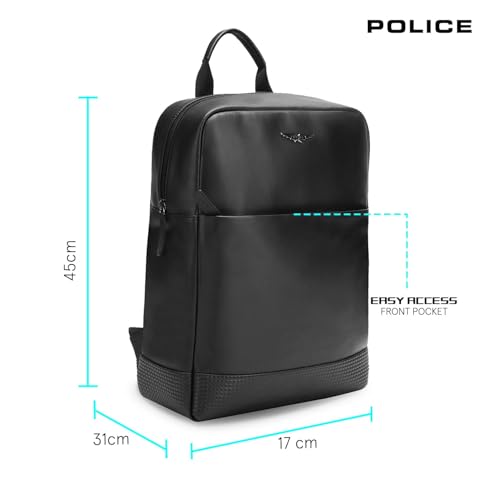 Image of Police 20 Ltrs Vegan Leather (Upto 15 inch) Black Laptop Backpack Water Resistant Sustainable Bags with Water Proof Zippers-Unisex