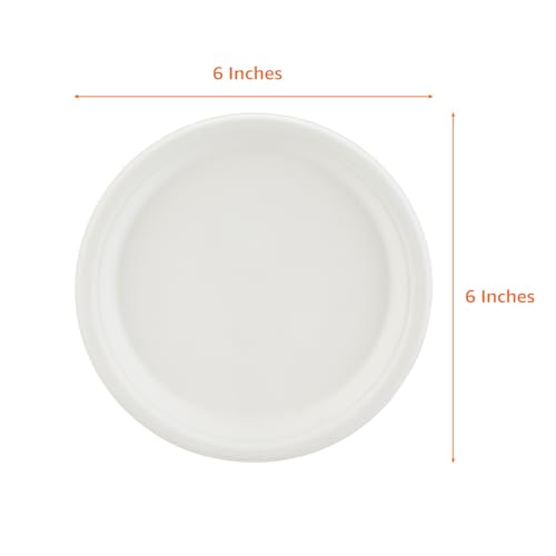 Image of Amazon Basics Bagasse Disposable Round Plates | 6 Inch - Pack of 50 | Biodegradable | Leak-Resistant | Hot & Cold Food Safe | Eco-Friendly | Party, Weddings, Birthdays, Events, Travel Plates