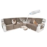 ROFASVCO Waterproof Sectional Reclining Couch Covers L Shaped Recliner Sectional Sofa Cover 8 Piece Non Slip Washable Corner Recliner Slipcover Set for Pet Dog (5 Seater 1 Console Cover, Camel)