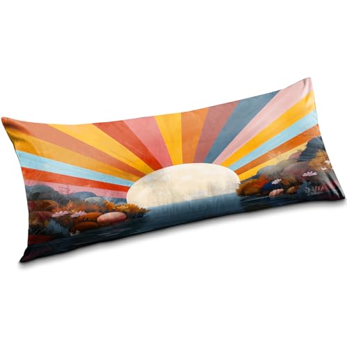 GABraden Body Pillow Cover - Super Soft Microfiber Body Pillow Case,Hidden Zipper,Print Pattern,Comfortable Fabric,Lightweight and Breathable,The Size is 20 "X 54"(005-Rainbow-Sun)