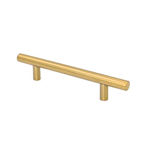 5Pcs Goldenwarm Brushed Brass Cabinet Cupboard Drawer Door Handle Pull Knob for Furniture Kitchen Hardware 5in Hole Center 7-1/2in Overall Length