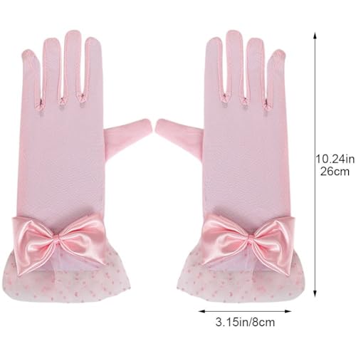 Women Lace Gloves, Bow Short Prom Gloves, Tea Party Glove, Pink Lace Glove, Elegant Accessories for Wedding, Party, Opera2