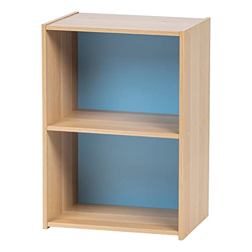 IRIS USA, Inc. Small Spaces Wood, Bookshelf Storage Shelf, Bookcase, 2-Tier, Blue/White by IRIS USA - Used condition - US$26.08
