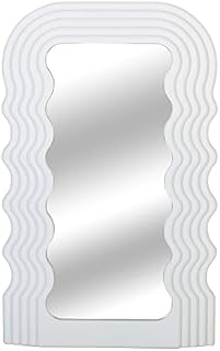 Simmer Stone Aesthetic Wave Pattern Irregular Frame Mirror, Decorative Desk Wall Mirror for Living Room Bedroom Hallway Home Decor Birthday House Warming Gift (White)