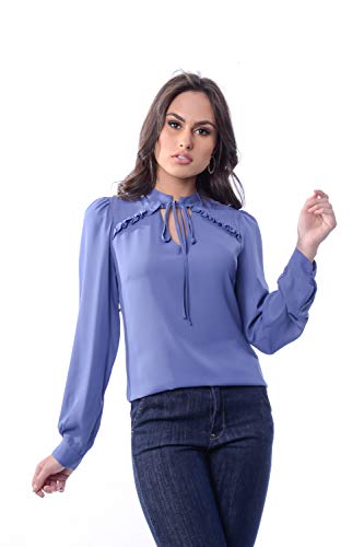 Camisa Perola Love Manga Longa com lacinho (JEANS, M)