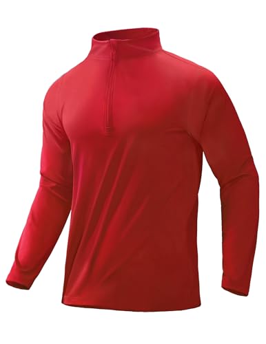 MIER Mens Quarter Zip Golf Pullover Lightweight Quick Dry Long Sleeve Fishing Running Athletic Shirt UPF 50+ Red M