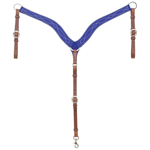 Circle Y Marfa Lights Suede Breast Collar | Royal Blue Suede Over Harness Leather | Western Breast Collar with Figure 8 Stitching & Stainless Steel Hardware | 26"-29" Adjustable Fit