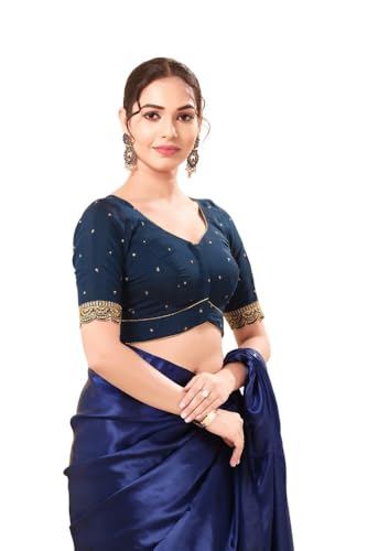 Image of Vamas Women's Art Silk Front Open Saree Blouse | Scallop Embroidered Sleeves & Yoke Designer Blouse | Stylish EthnicBlouse for Wedding & Festive Occasions