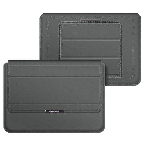 Image of TechTrendz Laptop Case Sleeve with Stand Adjustable & Foldable, Universal Multi-Function PU Leather Laptop Sleeve Case for MacBook Neo A3404, 13 /14 inch Laptop Bag with Heat Dissipation (Grey)