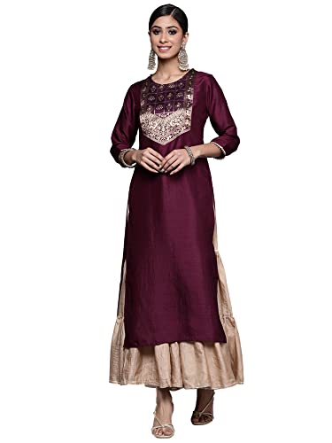 Image of INDO ERA Polyester Solid Calf Length Straight Kurta for Women (IEIEI3974)