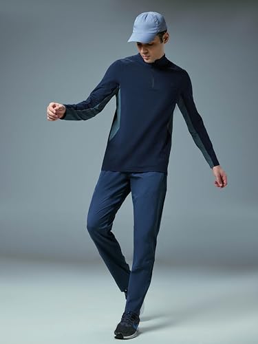 Image of TECHNOSPORT Men Polyester Slim Fit Colorblock Zipper Neck Full Sleeve Cotflex Polo T-Shirt With Quick Dry, Spf50+ For Gym, Sports And Regular Use
