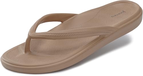 Joomra Women's Flip Flops for Lady Waterproof Pool Summer Beach Slides Supportive Toe Post Thong EVA Soft Arch Support Sandals Brown Size 11