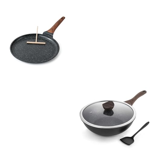 Image of Kordisen Nonstick Wok with Lid, 12 Inch Woks & Stir-fry Pans, Granite Stone Coating for Cooking, Induction Cookware, Compatible with All Stovetops, PFOA Free