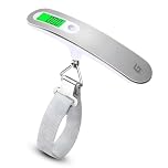 Digital Luggage Travel Scale with Overweight Warning Function, Portable Handheld Electronic Weighing Scale with Hook, 50kg & Backlit LCD Display Screen for Suitcase Baggage (Battery Included) - Grey