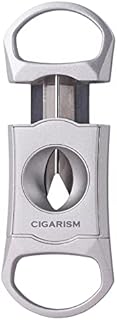 CIGARISM V-Cut Cigar Cutter Stainless Steel Blade, Up to 60+ Ring Gauge in Leather Gift Case (Silver)