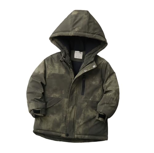 Nemopter - Abrigo de invierno para niños, chaqueta para niño, chaqueta de plumón con capucha, abrigo, bolsillos para ropa infantil, verde, 6-7 Años