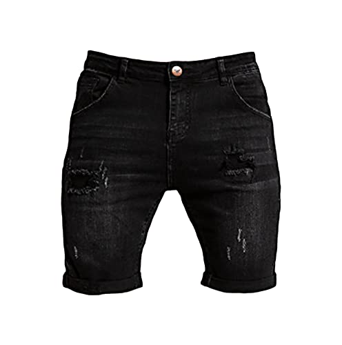 Men's slim denim shorts ripped high waist folded bermuda jean sho…